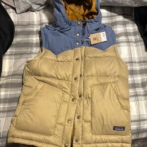 Patagonia Two-Tone Puffer Vest - Blue and Tan
